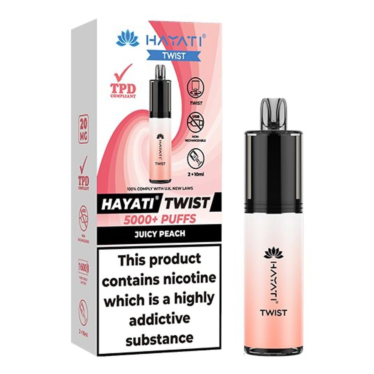 Juicy Peach Disposable Vape By Hayati Twist 5000 - Prime Vapes UK