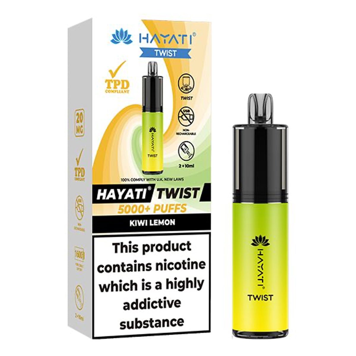 Kiwi Lemon Disposable Vape By Hayati Twist 5000 - Prime Vapes UK