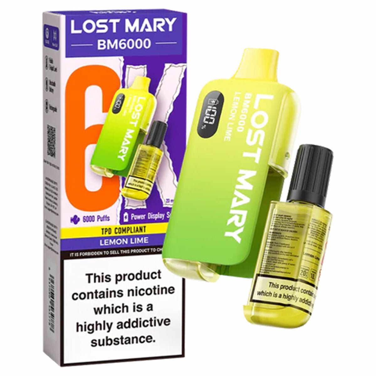 Lemon Lime Disposable Vape by Lost Mary BM6000 - Prime Vapes UK