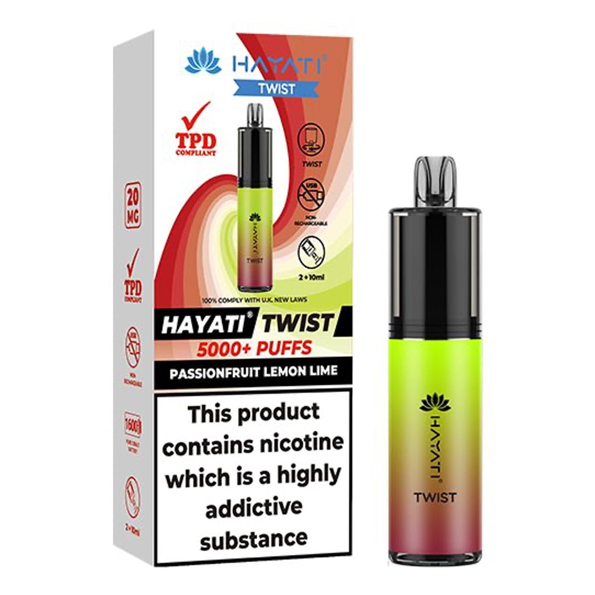 Passionfruit Lemon Lime Disposable Vape By Hayati Twist 5000 - Prime Vapes UK