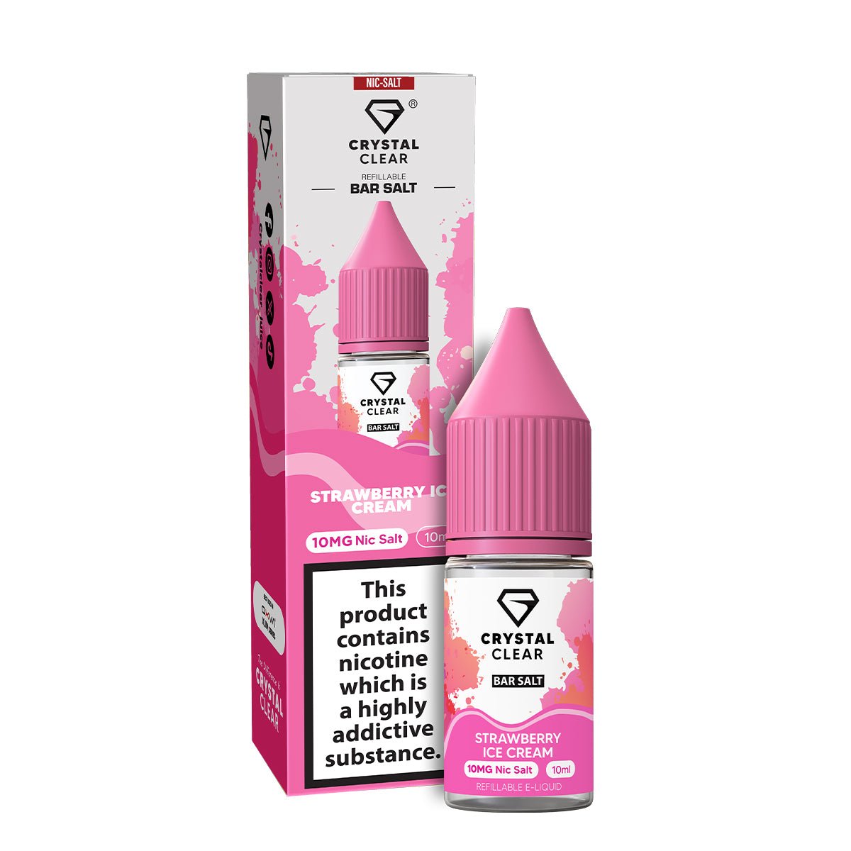 Strawberry Ice - Cream 10ml Nic Salt E - liquid By Crystal Clear - Prime Vapes UK