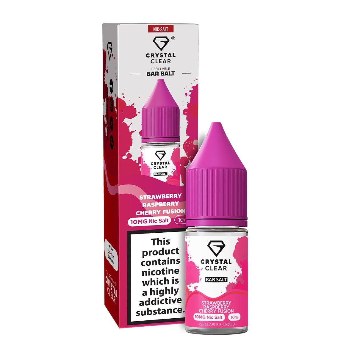 Strawberry Raspberry Cherry Fusion 10ml Nic Salt E - liquid By Crystal Clear - Prime Vapes UK